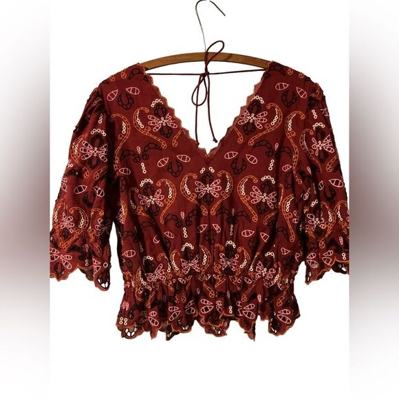 Anthropologie Tops - Anthropologie Eyelet Blouse Size XS Boho Festival Vacation Resort